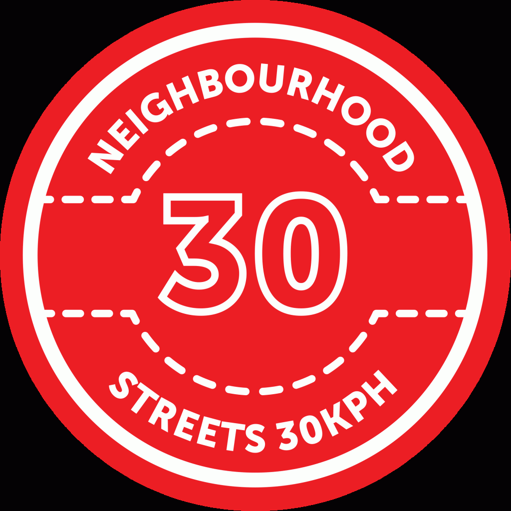A red circular logo featuring the number 30 in large white font with the text "Neighbourhood Streets 30kph" around the edge, advocating for 30kph speed limits on neighborhood streets.